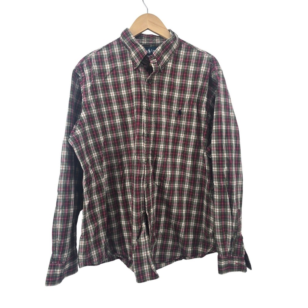 Ralph Lauren Button Down Shirt Mens XXL Red Green Plaid Custom Fit Long Sleeve